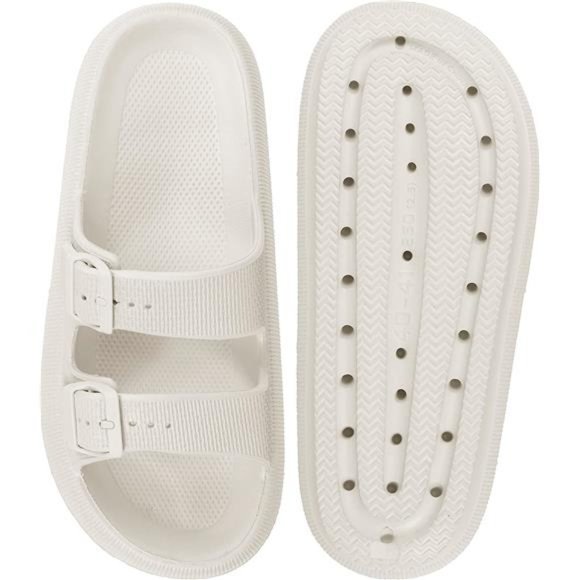 Womens Sandals Pillow Slippers Double Buckle Adjustable Slides EVA Flat Sandals - Picture 3 of 6